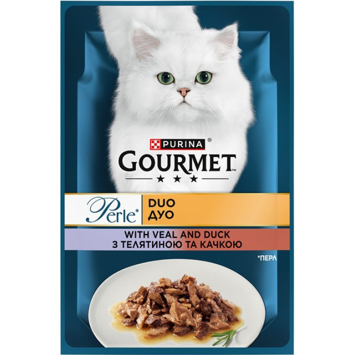 Purina Gourmet Perle Duo вологий корм для кішок з телятиною та качкою міні філе в підливці 85 г