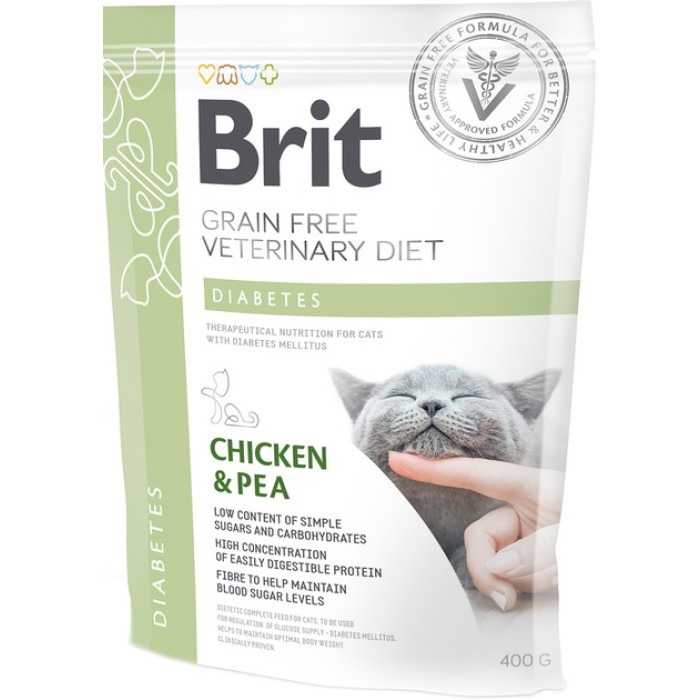 Brit VetDiets сухий корм для кішок з діабетом та гіперглікемією з куркою та горохом 400 г