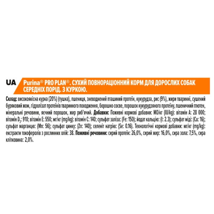 PRO PLAN Adult Medium сухий корм для дорослих собак середніх порід із куркою 14 кг
