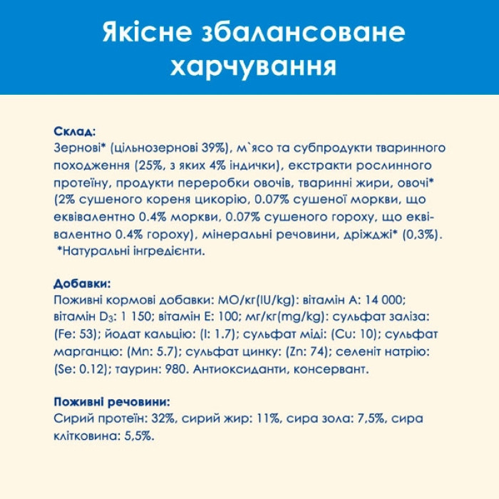 Cat Chow Feline 3-in-1 сухий корм для котів з індичкою 1,5 кг