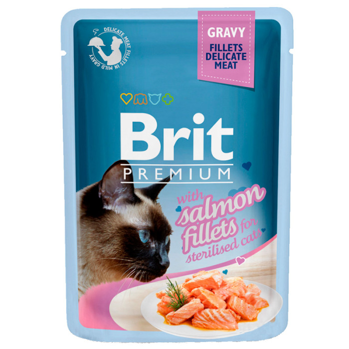 Brit Premium Cat pouch для стерилізованих котів філе лосося в соусі 85г