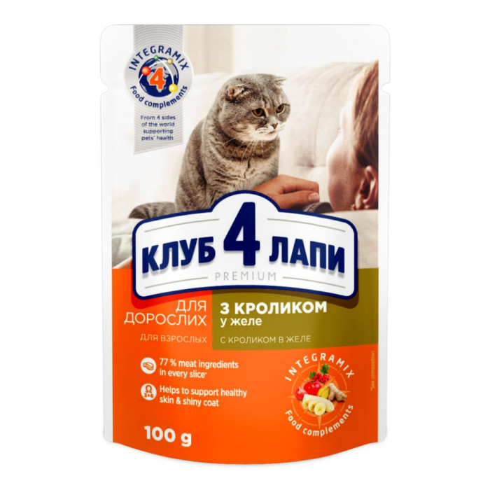 Клуб 4 Лапи для котів преміум кролик в Желе 100г
