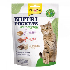 GimCat Nutri Pockets Country Mix  Multi-Vitamin ласощі для кішок качка з яловичиною і індичка з вітамінами 150г
