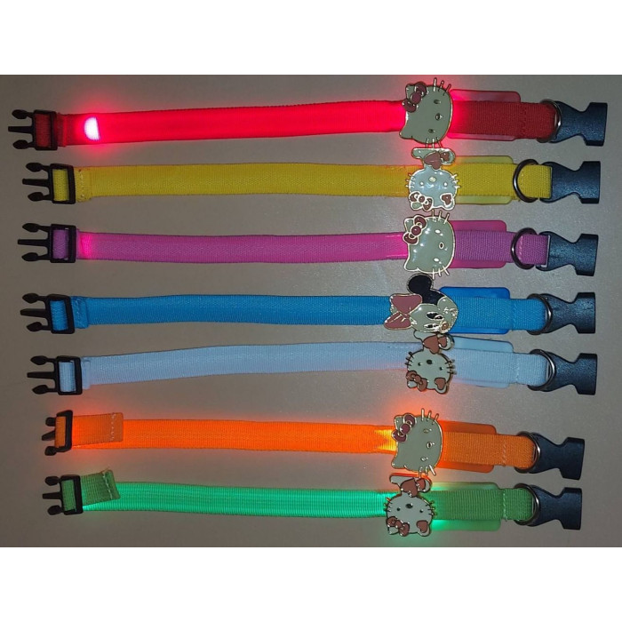 Нашийник XS LED Kitty тканинний 1,5 см 20-25см Трояндовий