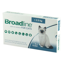Бродлайн (Broadline) краплі на холку від бліх, кліщів і гельмінтів для кішок до 2,5 кг 3 піпетки