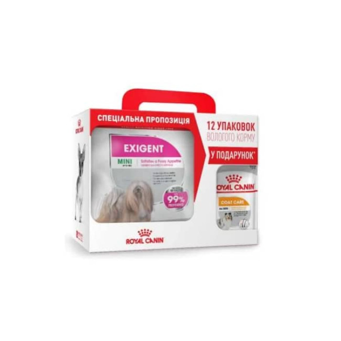 Акція сухий корм Royal Canin Mini Exigent Dog 3кг + 12 паучей в подарунок