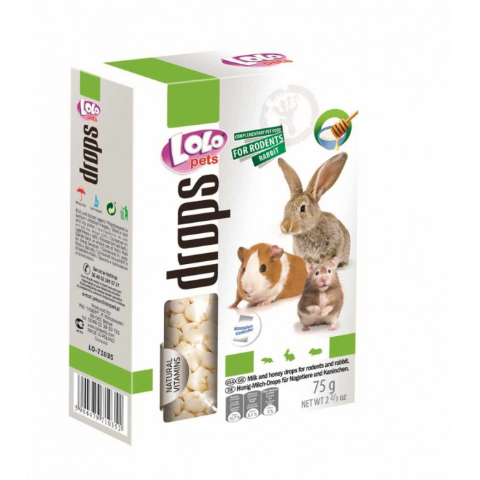 Дропси для гризунів молоко і мед 75 г Lolopets 71035