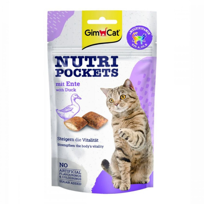GimCat Nutri Pockets with Duck Multi-Vitamin ласощі для кішок з качкою і вітамінами 60г