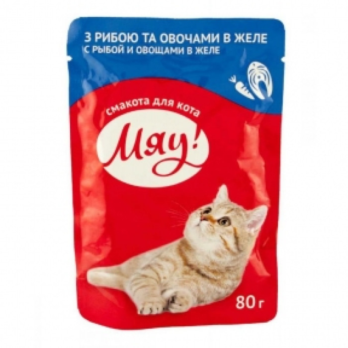 Мяу консерви для котів Риба і овочі в желе 80 г 906879