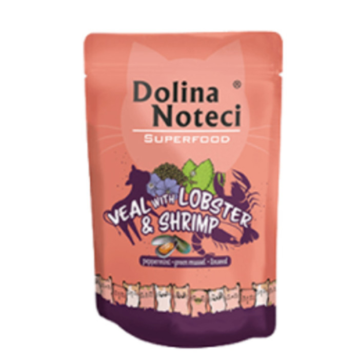 Dolina Noteci Premium Superfood Пауч для котів телятина, лобстер, креветка 85гр 304739