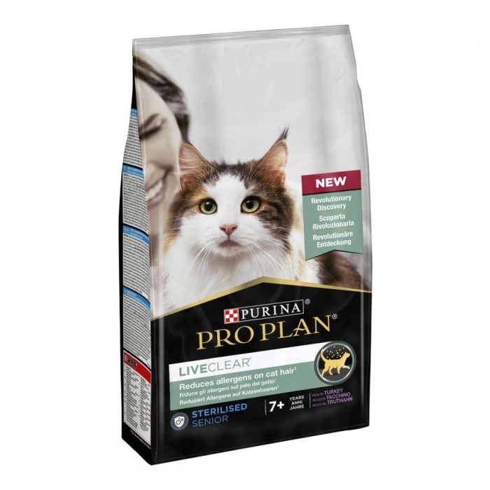 Pro Plan LiveClear Sterilised Senior Turkey корм для стерилізованих котів старше 7 років для зменшення алергенів на шерсті з індичкою 1,4 кг