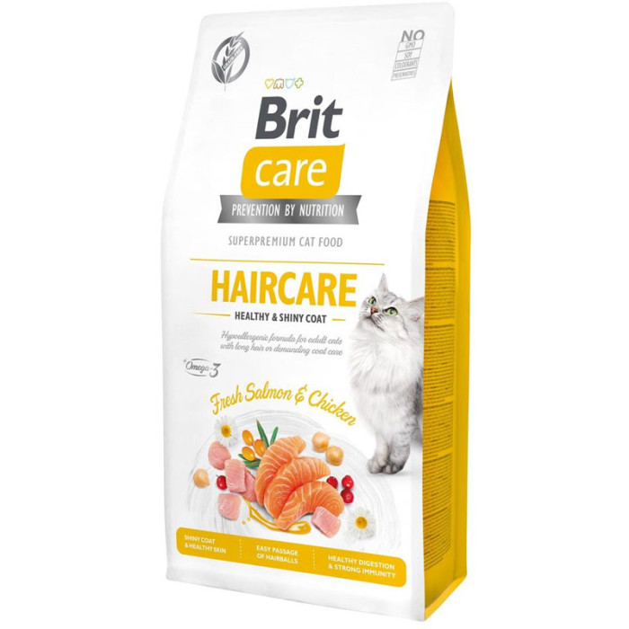 Brit Care Cat GF Haircare Healthy Shiny Coat корм для кішок 2 кг + ласощі Brit Care Cat