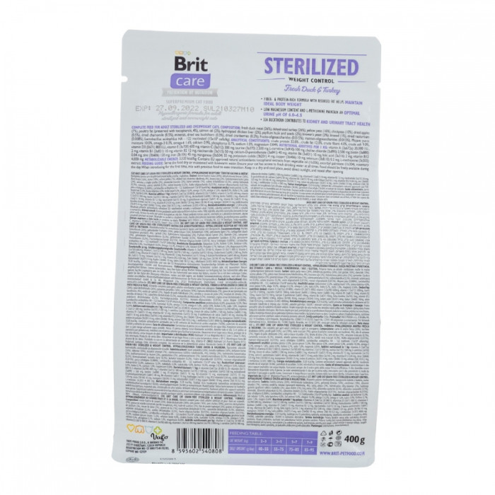 Brit Care Cat Grain-Free Sterilized Sensitive для стерилізованих котів з чутливим травленням 400г