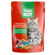 ПанКот консерви для кішок домашня птиця рагу з овочами павуч 100г 141012