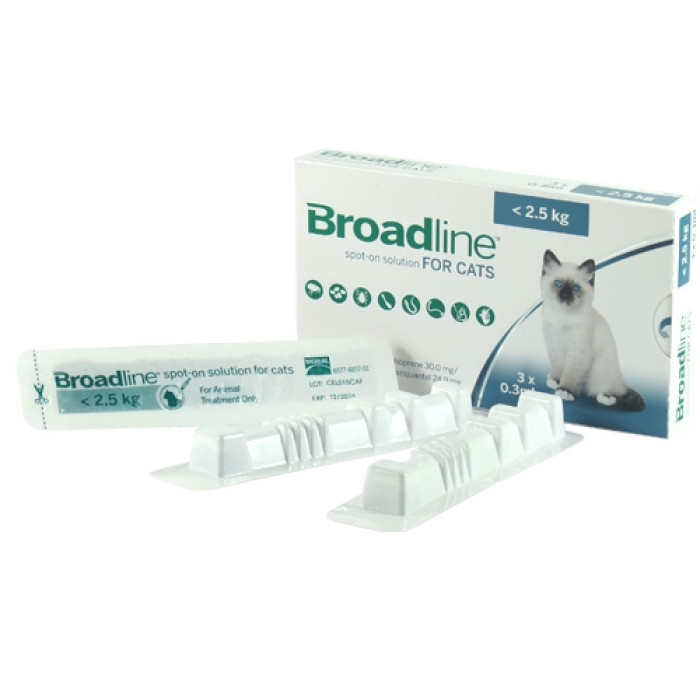 Бродлайн (Broadline) краплі на холку від бліх, кліщів і гельмінтів для кішок до 2,5 кг